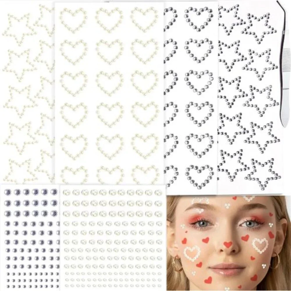 Hair Face Gems Jewels Pearls Self Adhesive Heart Star Pearls Rhinestone
